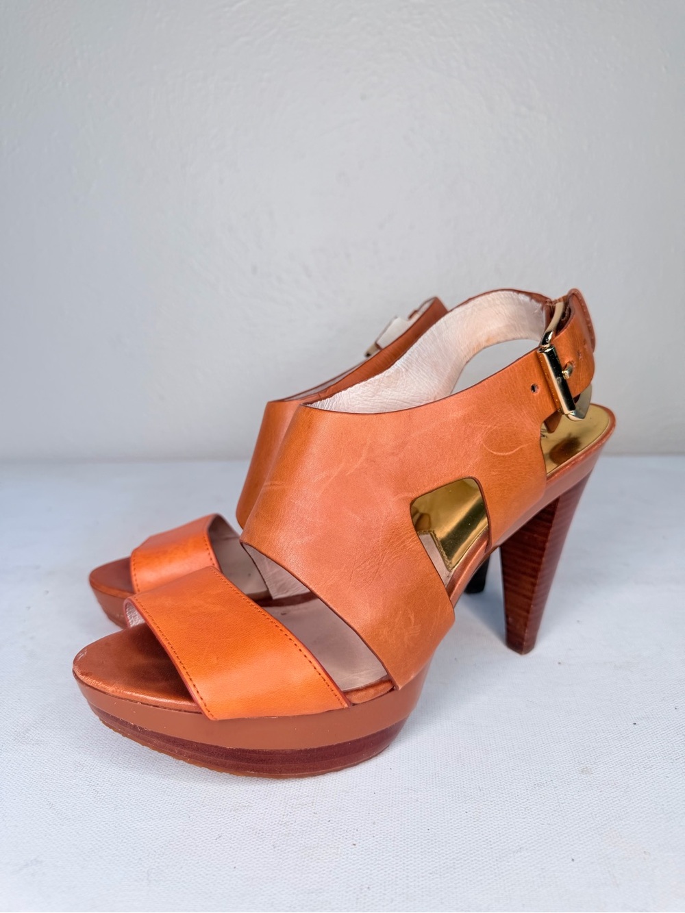 Michael kors orange strappy leather high heels